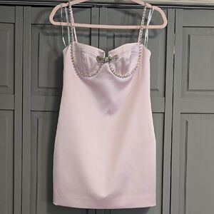 Self-Portrait Elegant Light Pink Dress with Rhinestone Accents